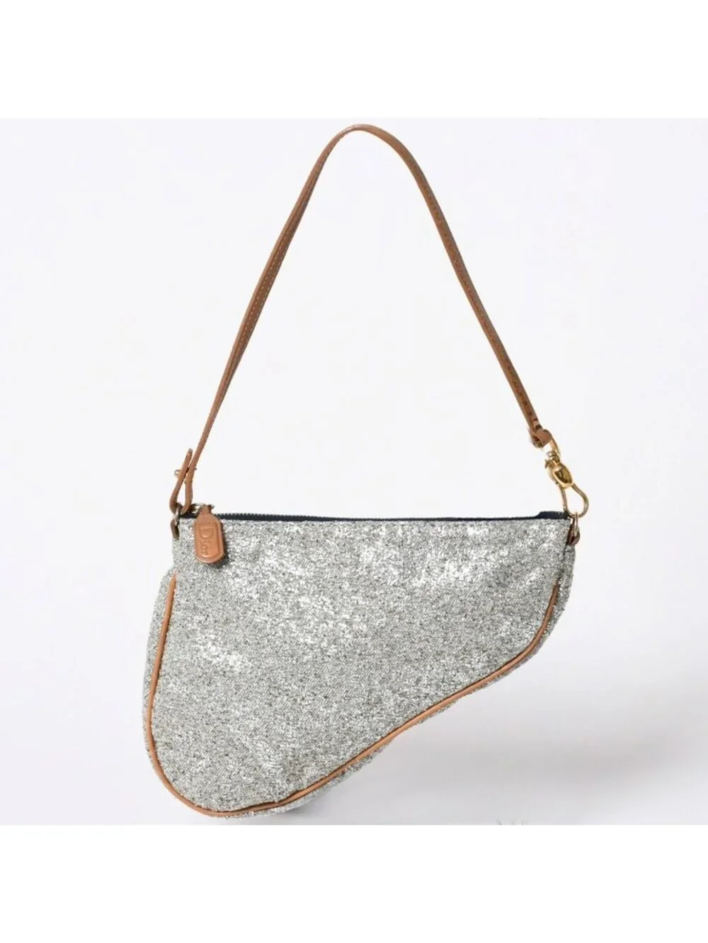 Dior Saddle Pouch Canvas Leather Silver Gold